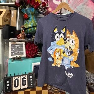 Vtg Blue Bluey Family Graphic Print Cotton T